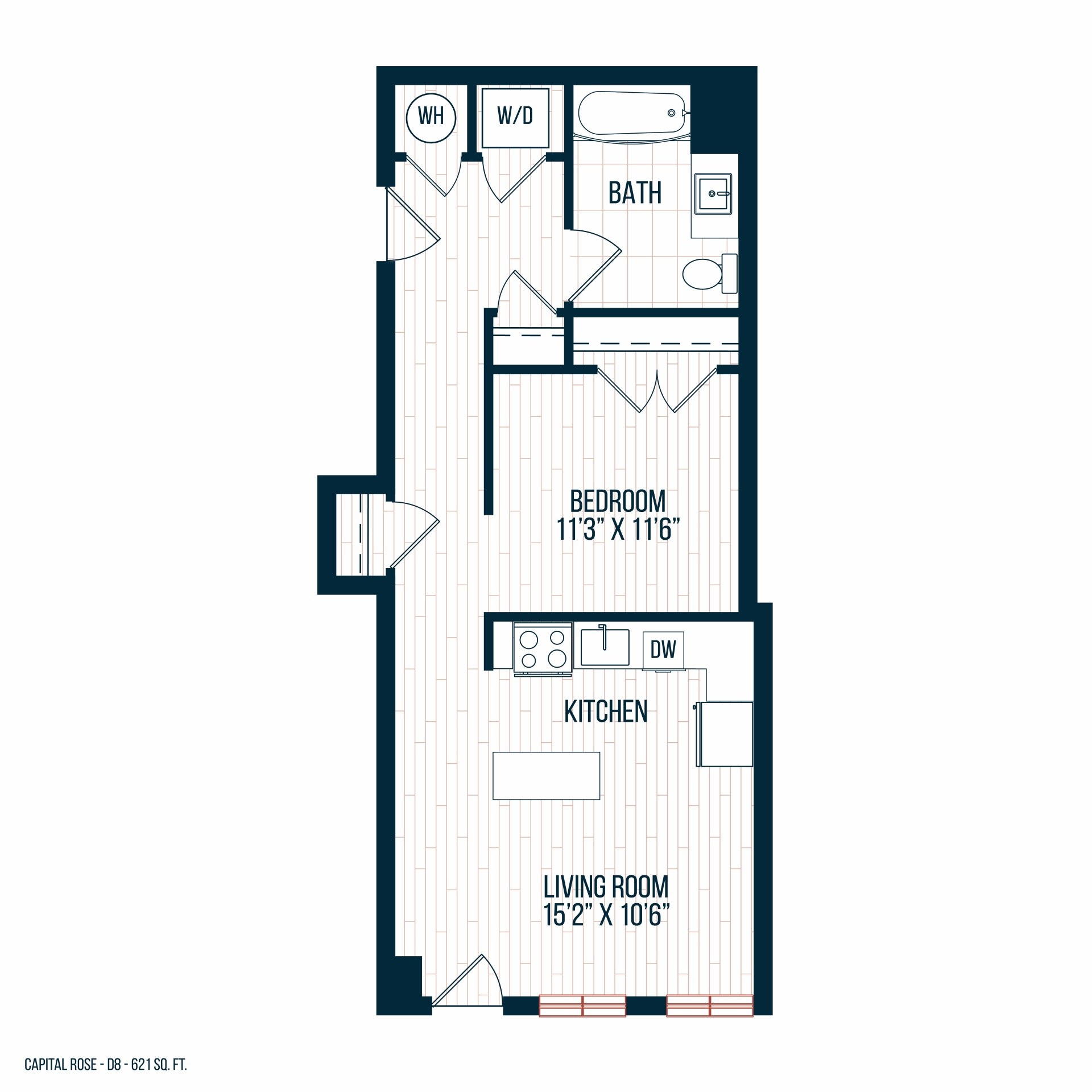 Capitol Rose Luxury Apartments in Washington, DC D8 Studio Floor Plan